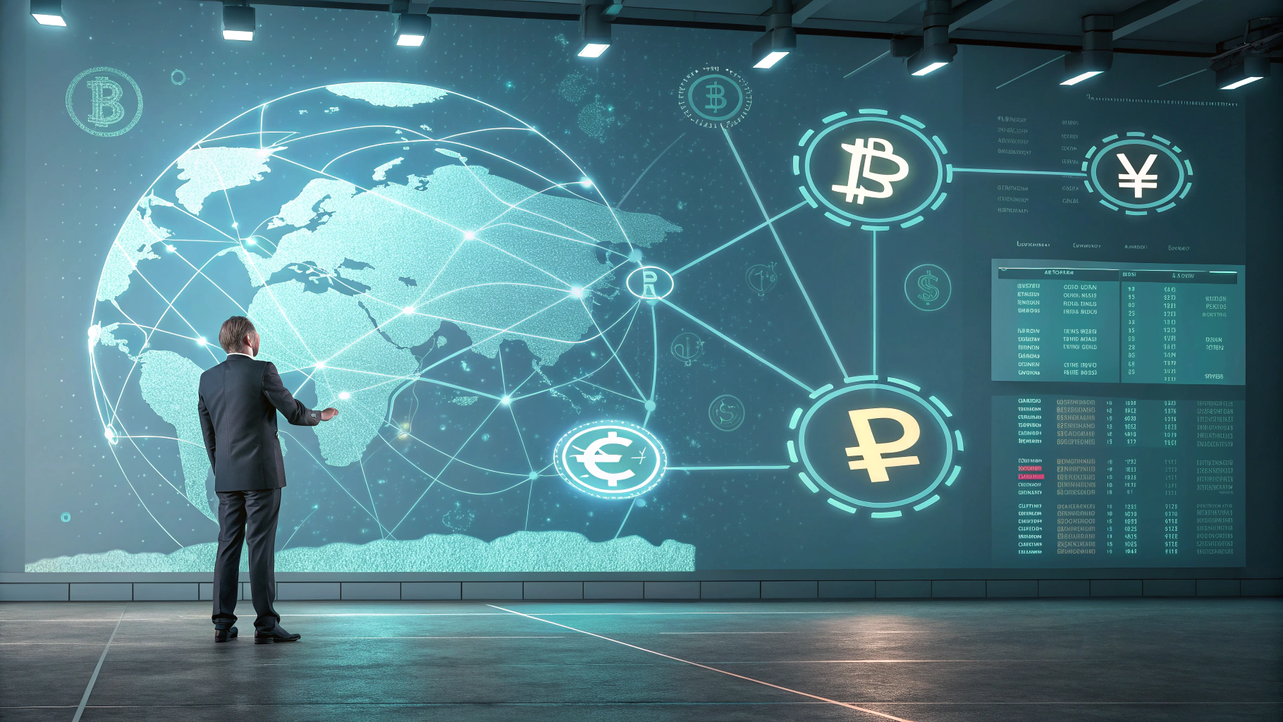 A realistic high tech financial setting illustratipng