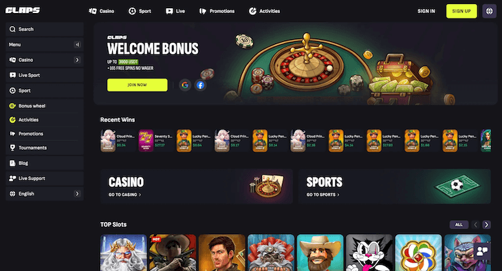 Главная страница Claps